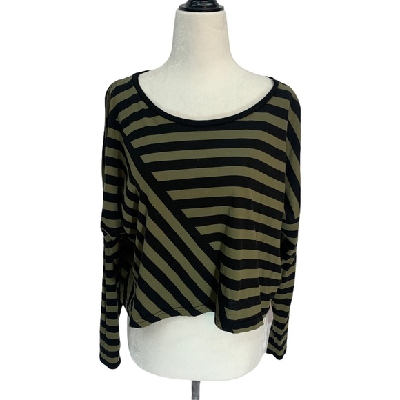 H&M Divided Khaki &Black Striped Cropped T-shirt Size M - Picture 1 of 7